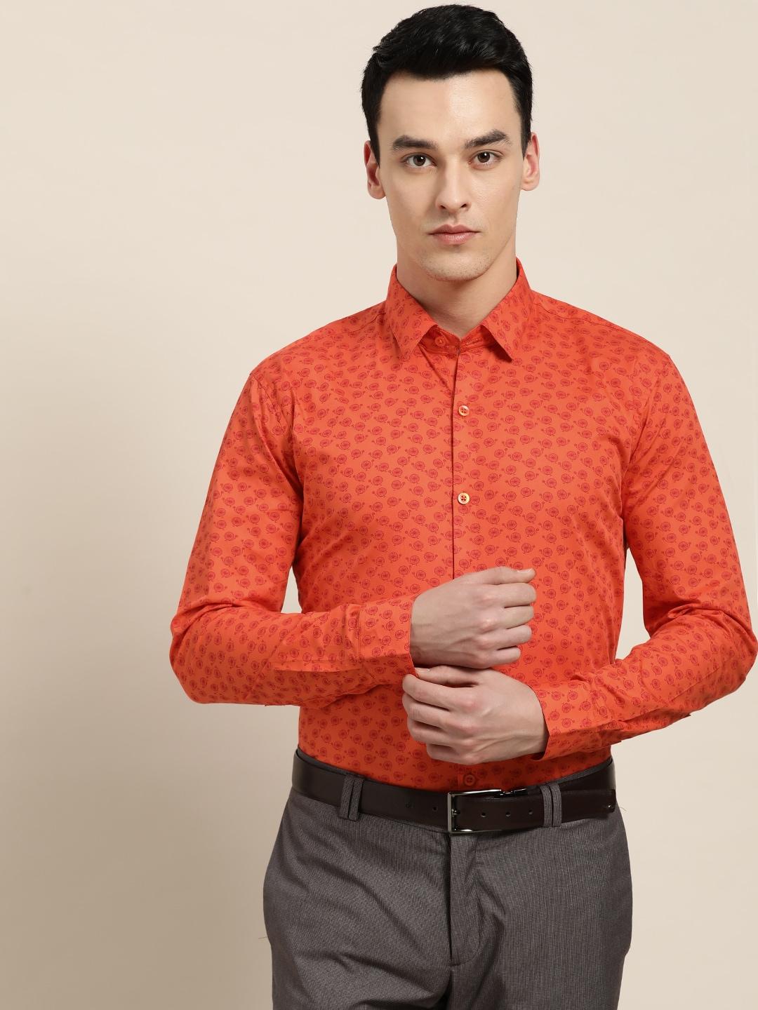 sojanya men orange & maroon regular fit printed formal shirt