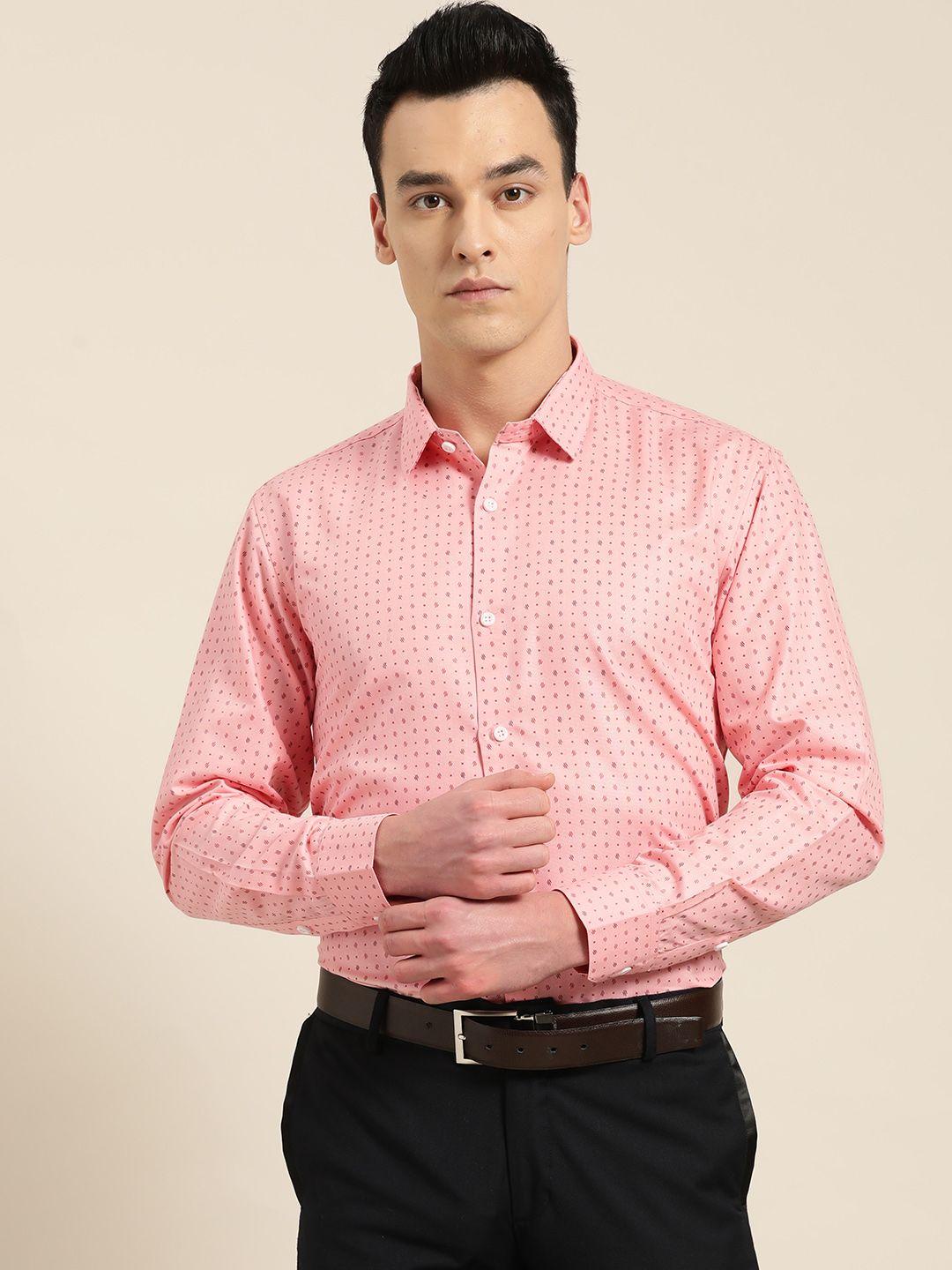 sojanya men pink & maroon regular fit printed formal shirt
