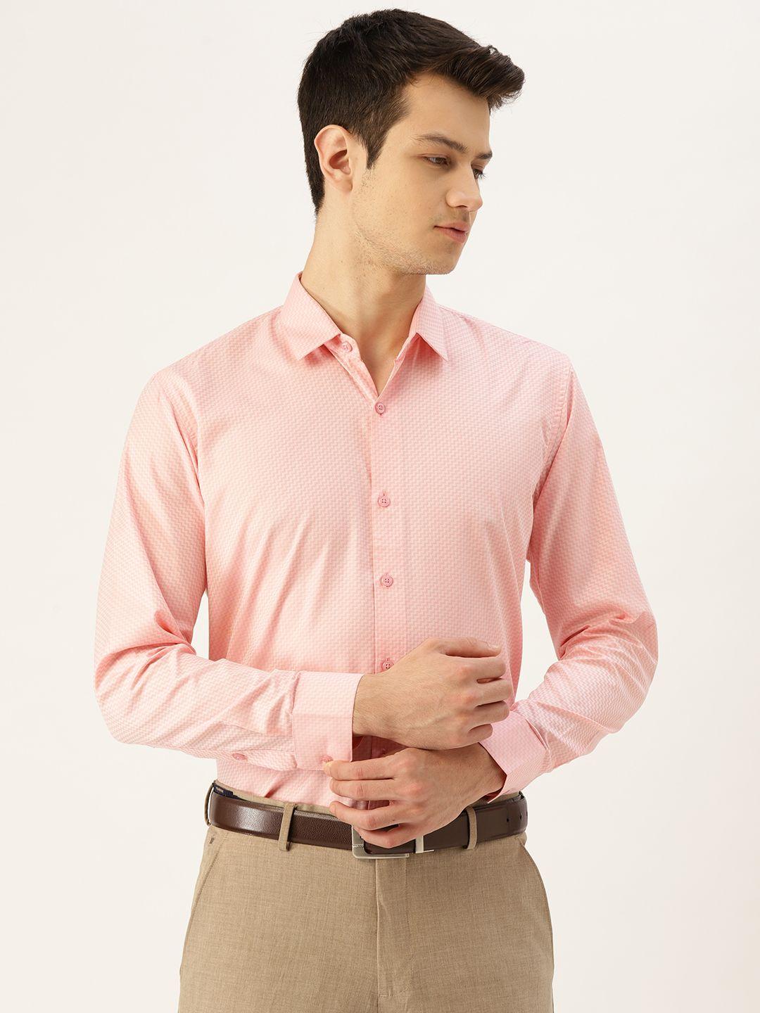 sojanya men pink classic fit chevron pattern formal shirt