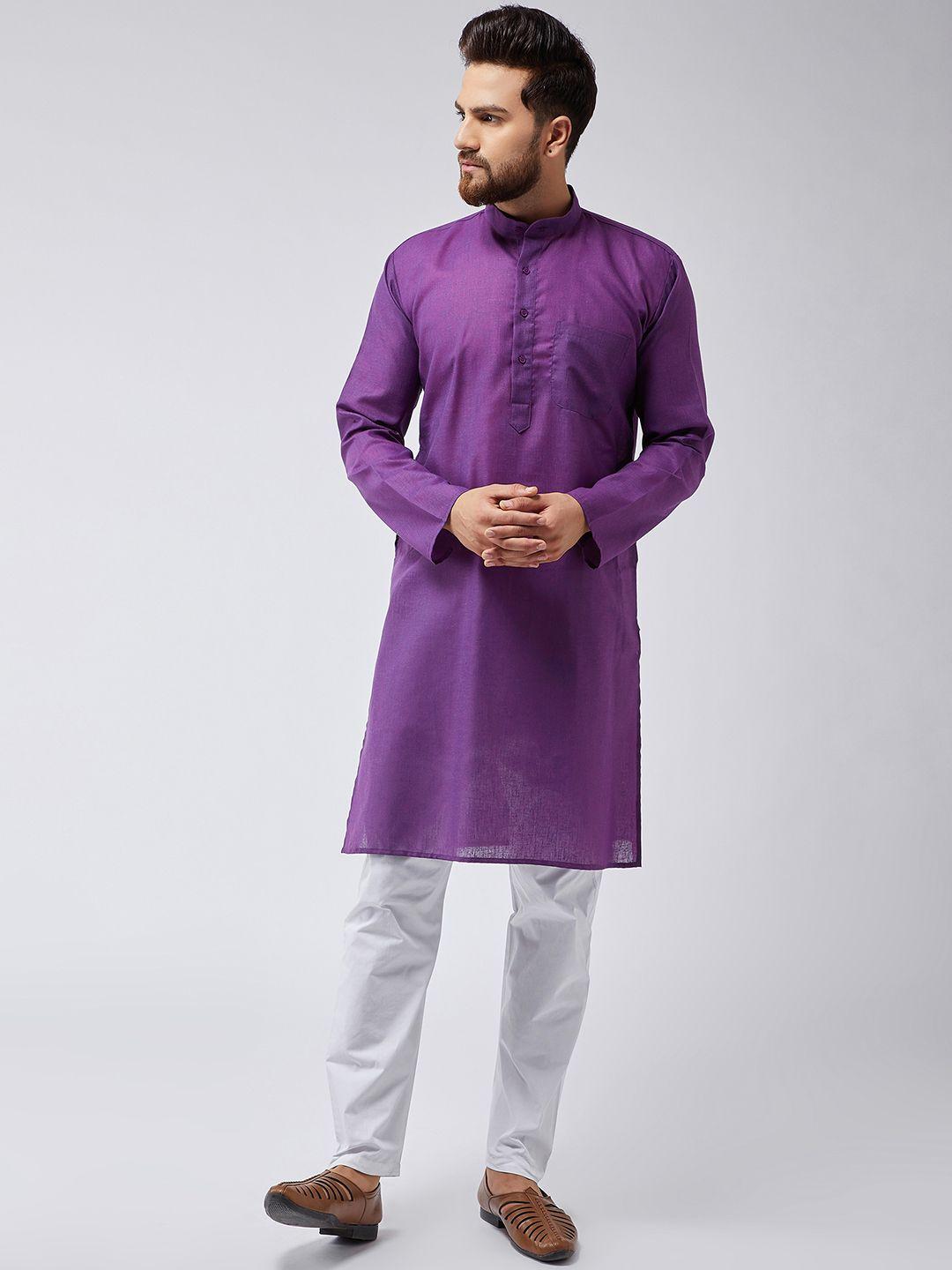 sojanya men purple & white solid kurta with pyjamas