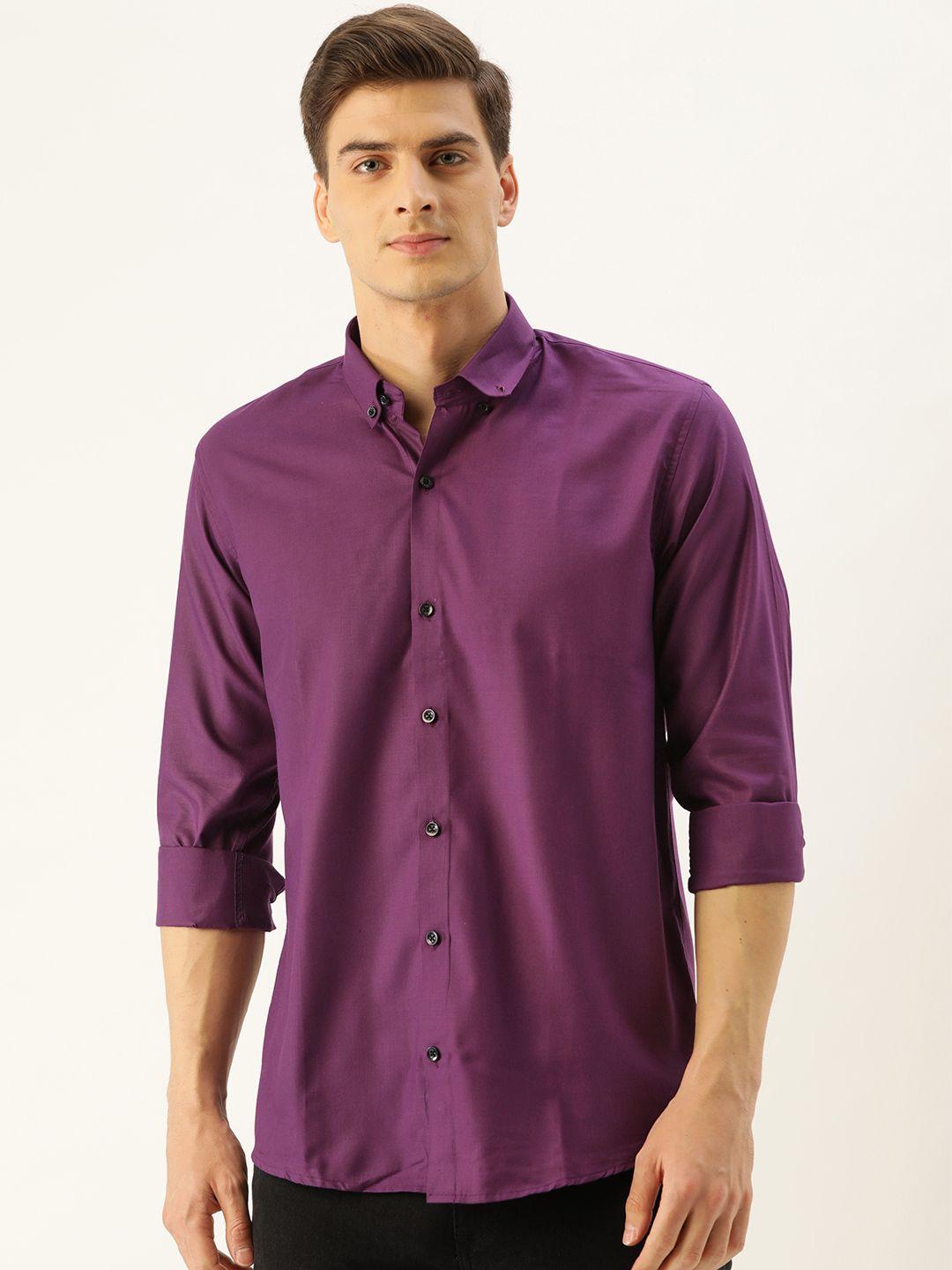 sojanya men purple classic regular fit solid casual shirt
