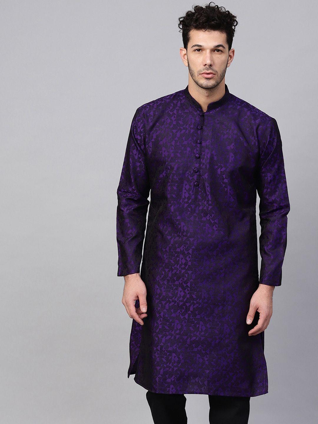 sojanya men purple woven design straight kurta