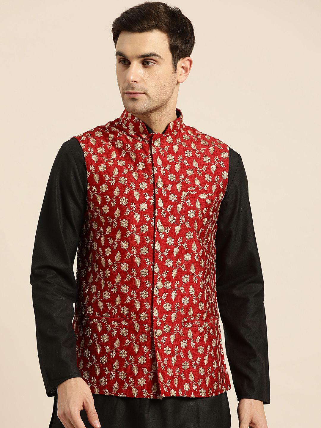sojanya-men-red-&-golden-embroidered-nehru-jacket