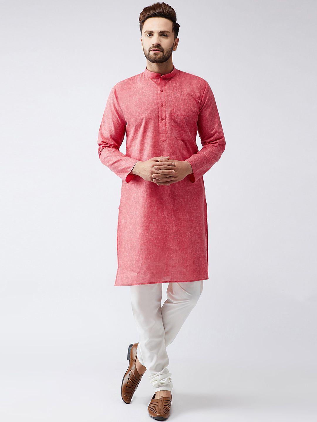 sojanya men red & off-white solid kurta with churidar