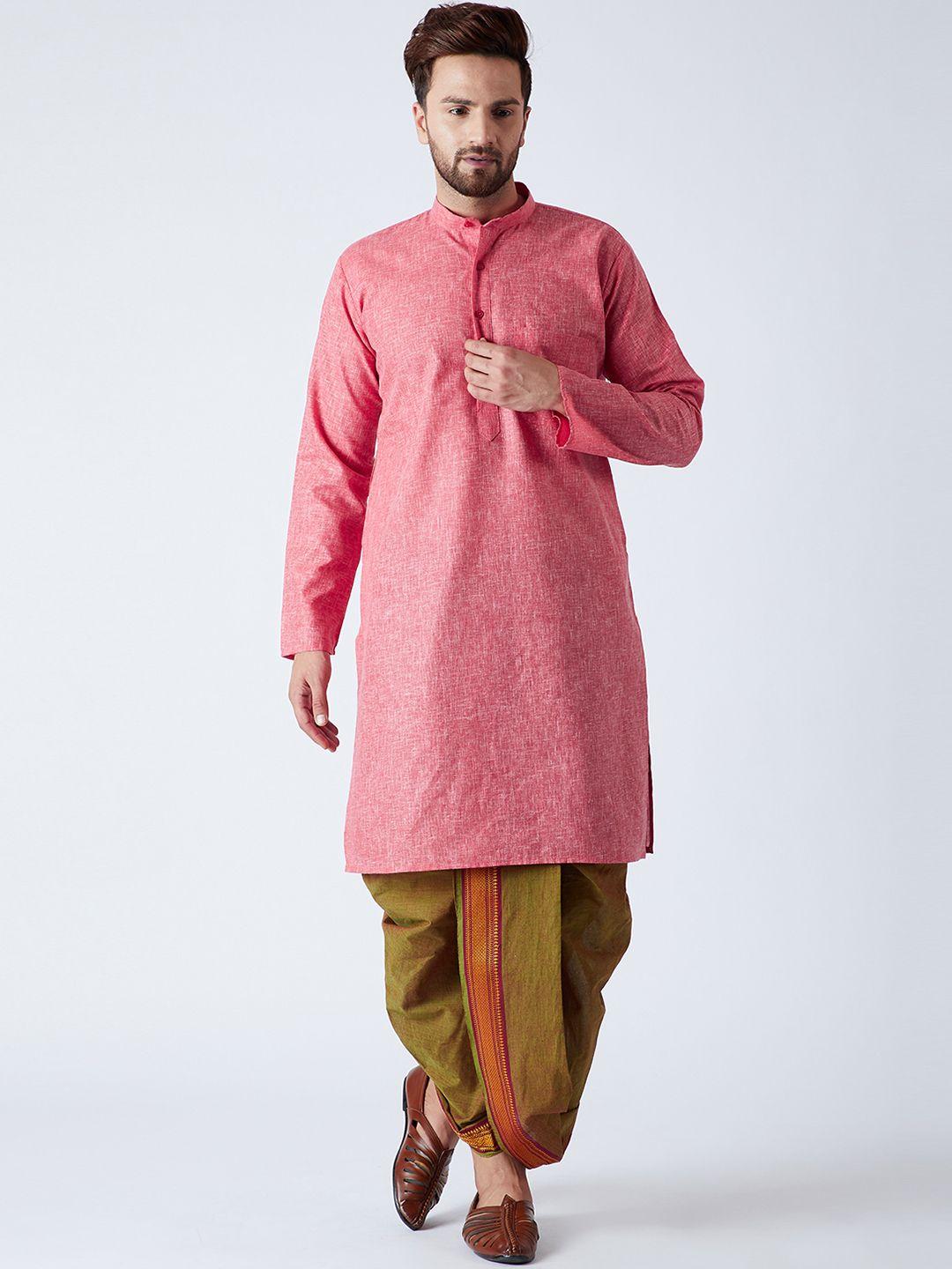 sojanya men red & olive green solid kurta with dhoti pants