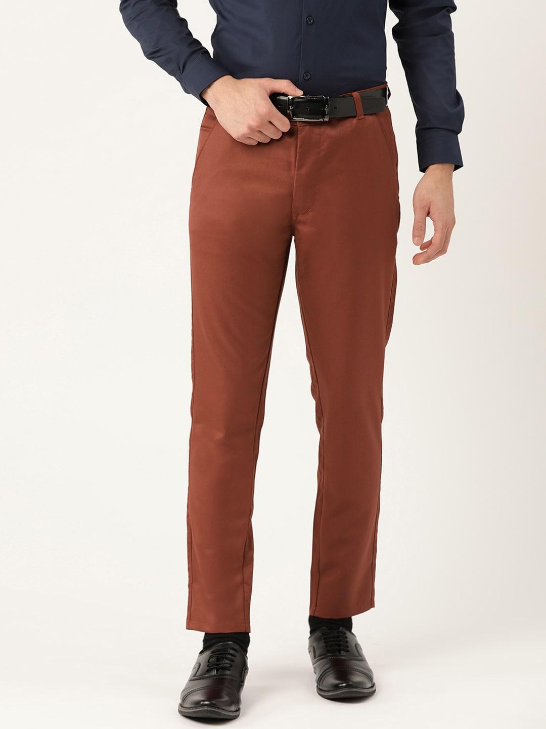 sojanya men rust brown smart fit solid formal trousers