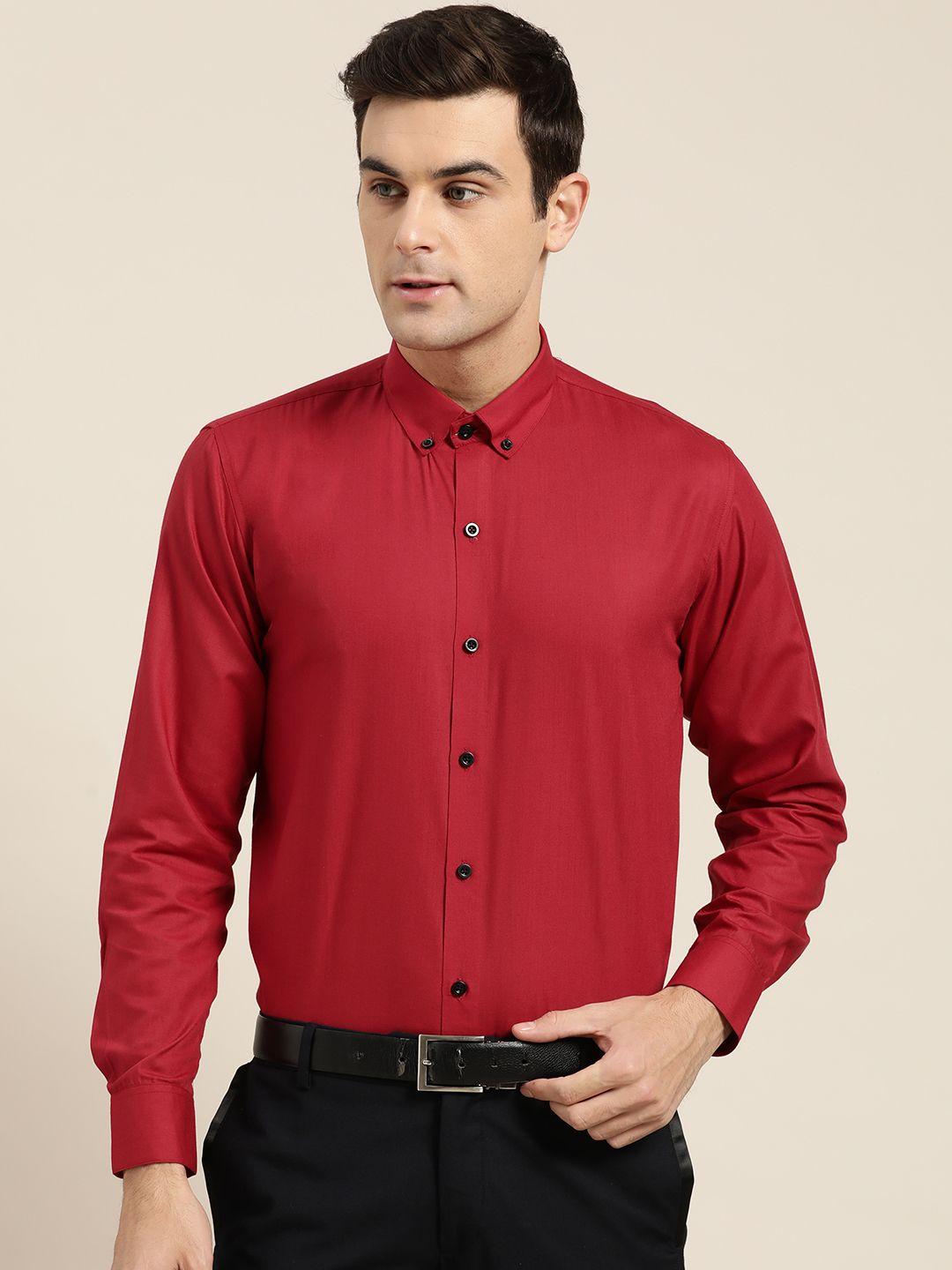 sojanya men rust red classic regular fit solid formal shirt
