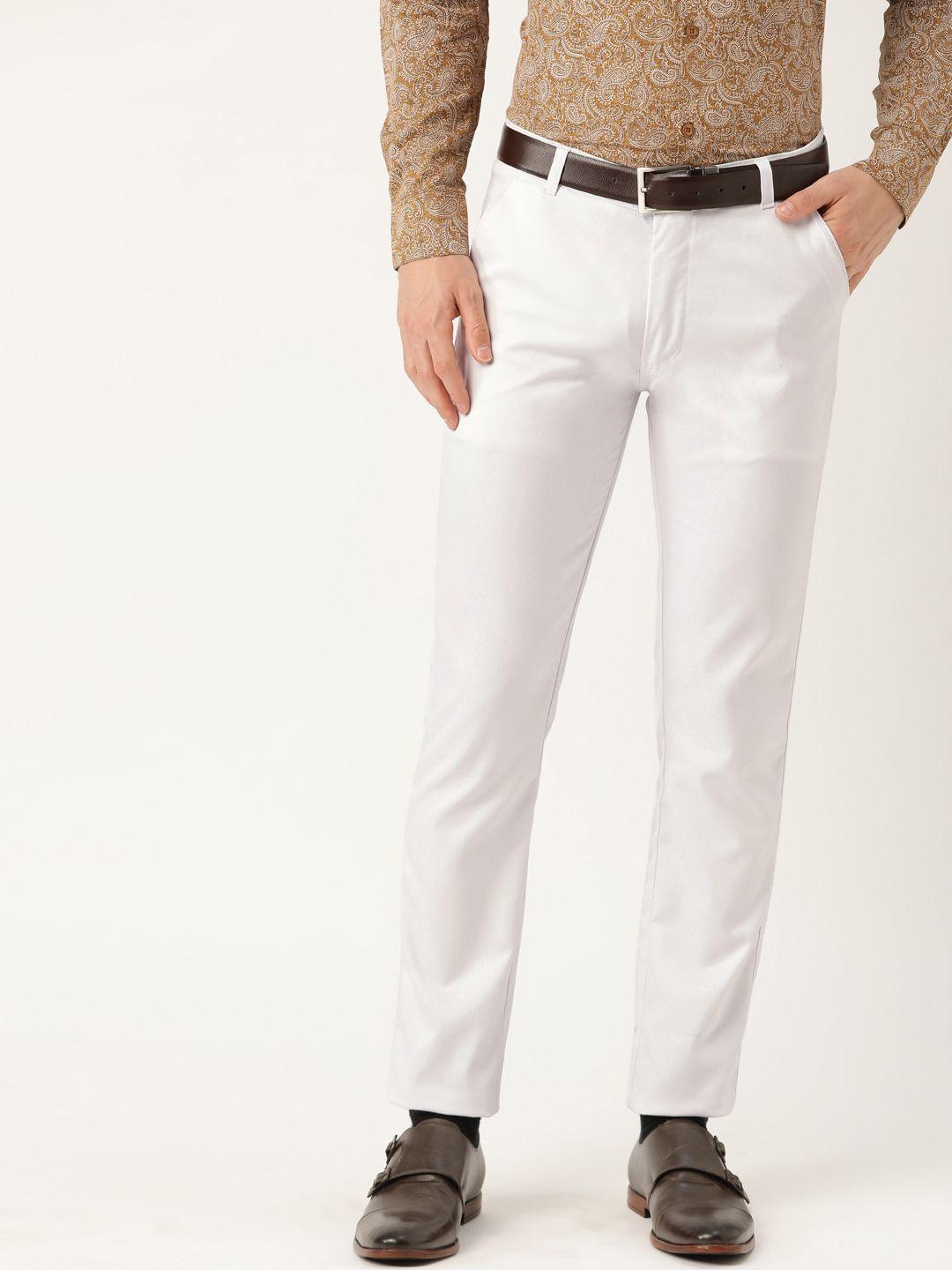 sojanya men white smart slim fit solid formal trousers