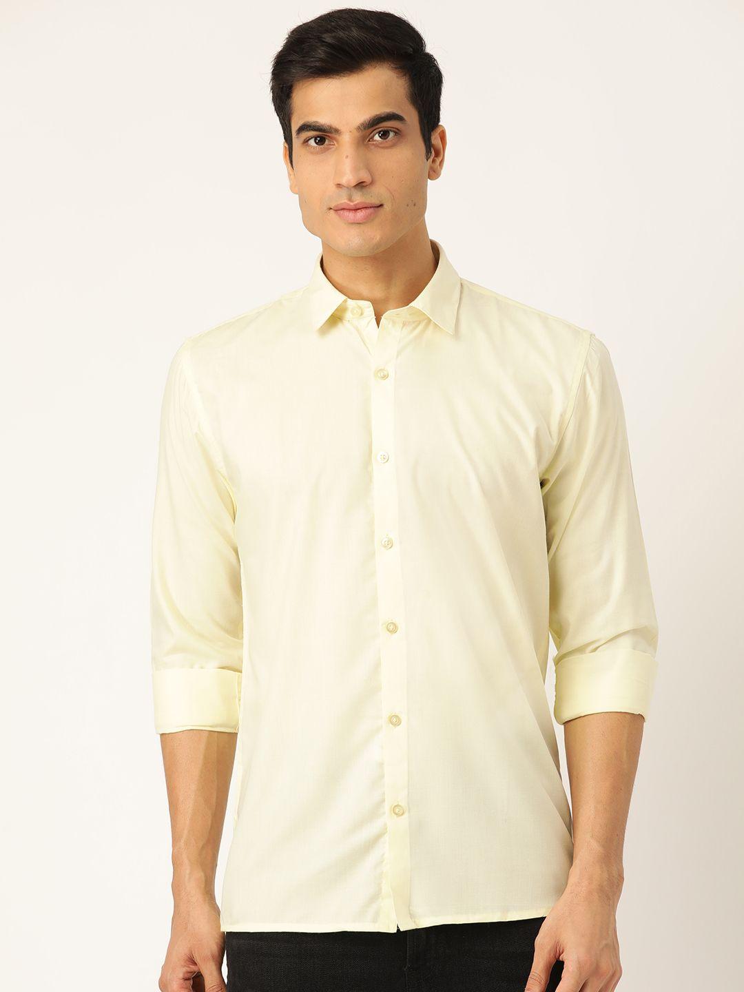 sojanya men yellow classic regular fit solid casual shirt