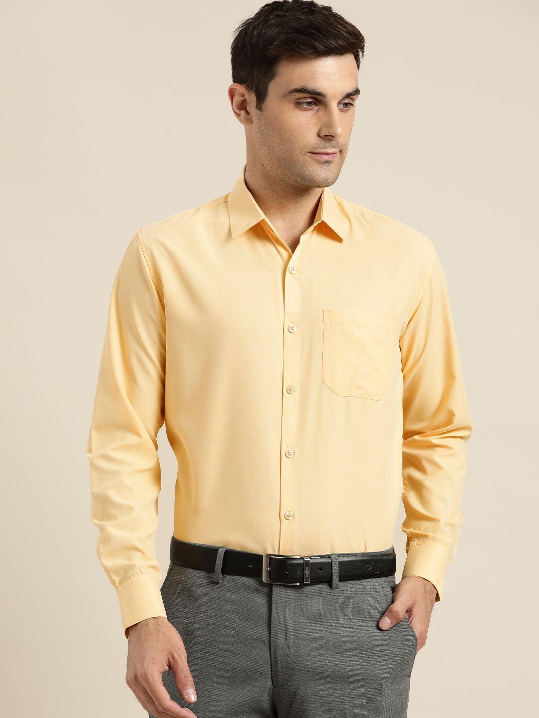 sojanya men yellow classic regular fit solid formal shirt