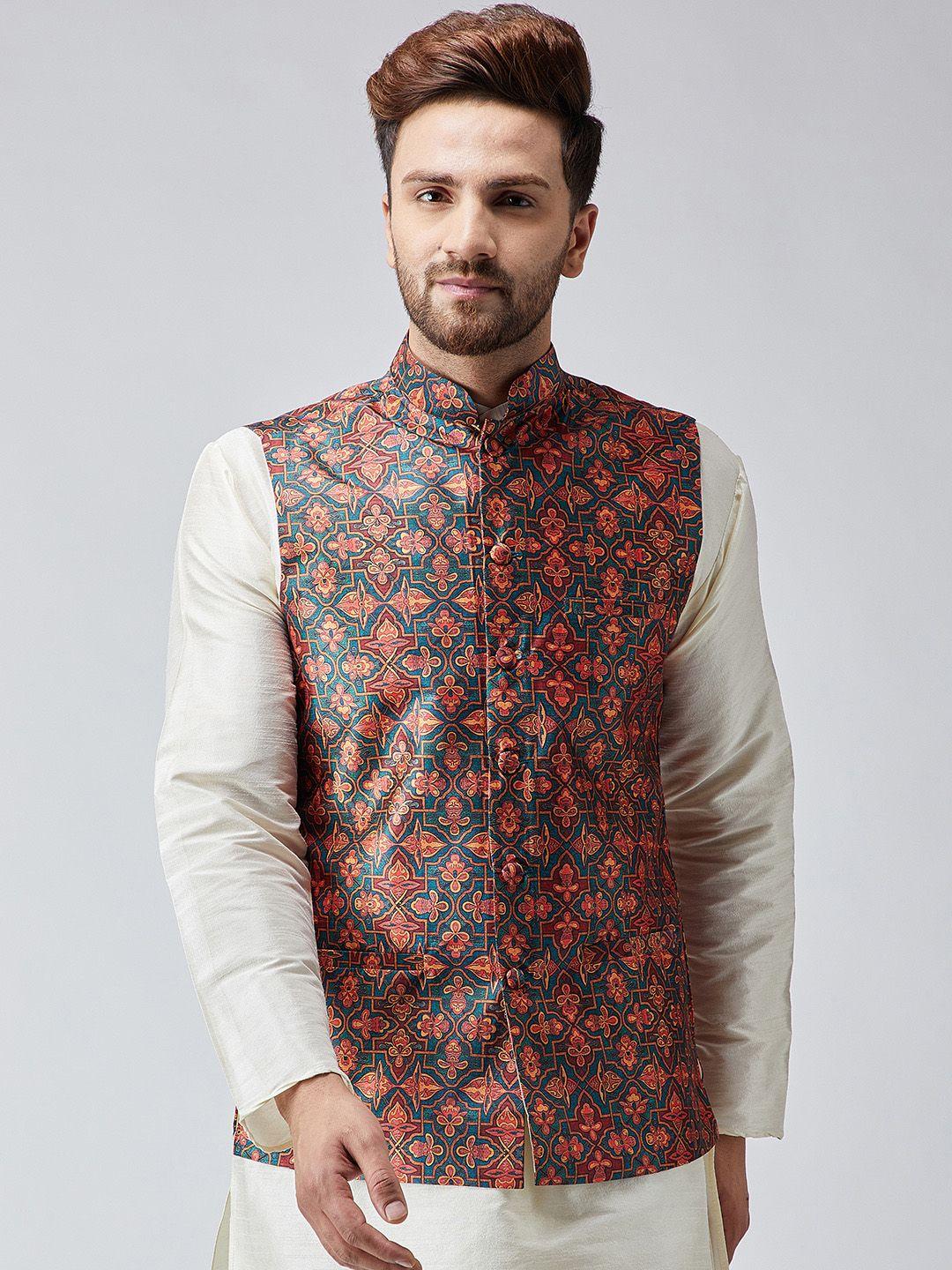 sojanya multicoloured printed nehru jacket