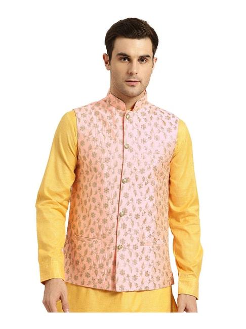 sojanya peach & gold embroidered nehru jacket