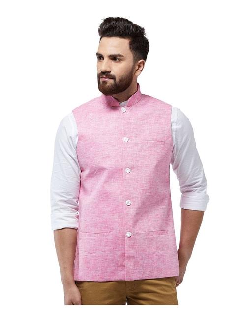 sojanya pink & white textured nehru jacket