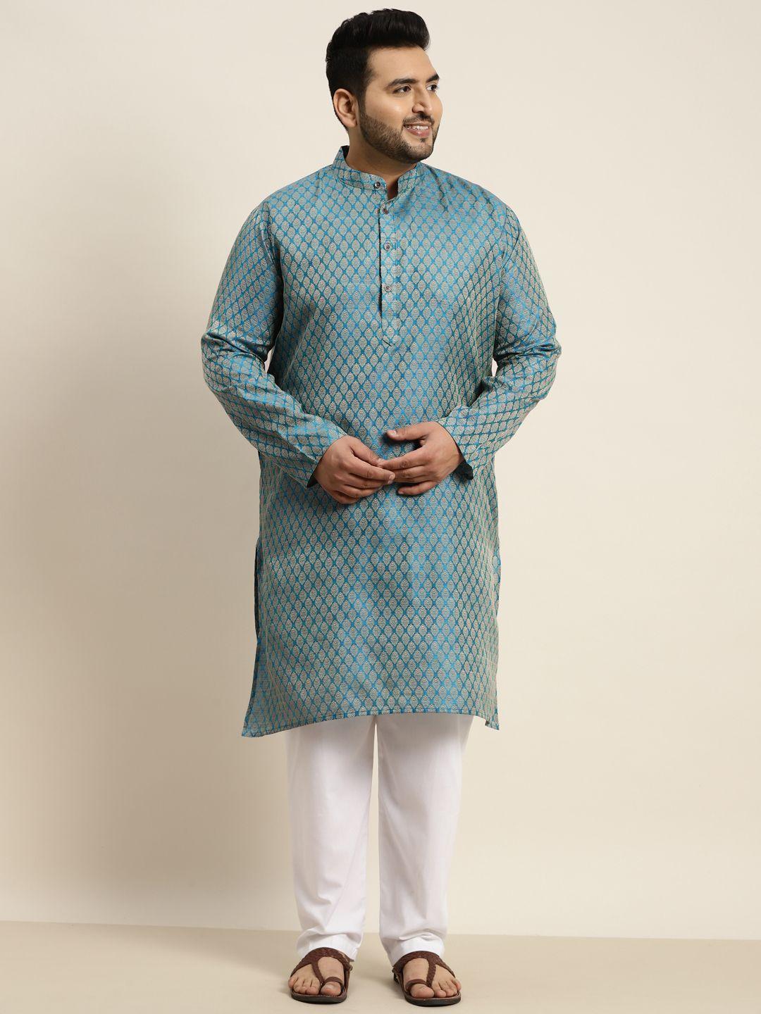 sojanya plus men blue jacquard self design kurta with pyjamas