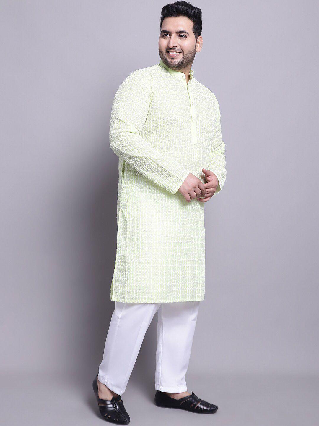 sojanya plus men green ethnic motifs embroidered regular pure cotton kurta with pyjamas