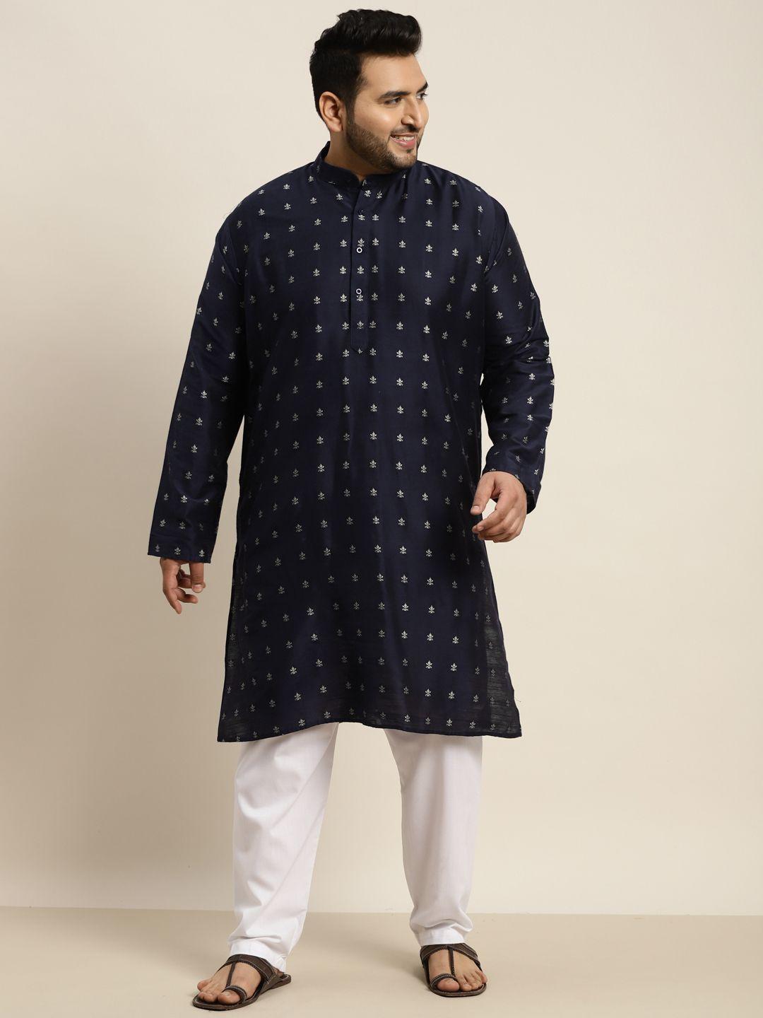 sojanya plus men navy blue self design kurta with pyjamas
