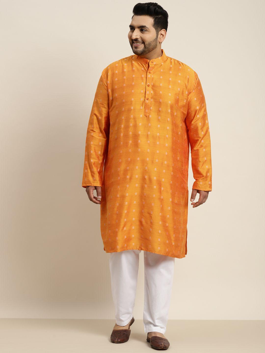 sojanya plus men orange self design kurta with pyjamas