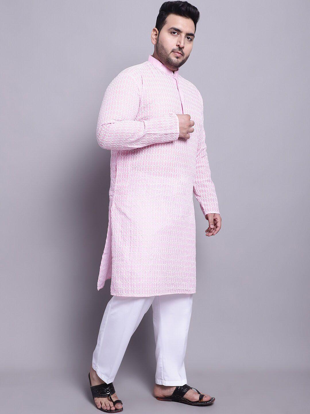 sojanya plus men pink ethnic motifs embroidered regular pure cotton kurta with pyjamas