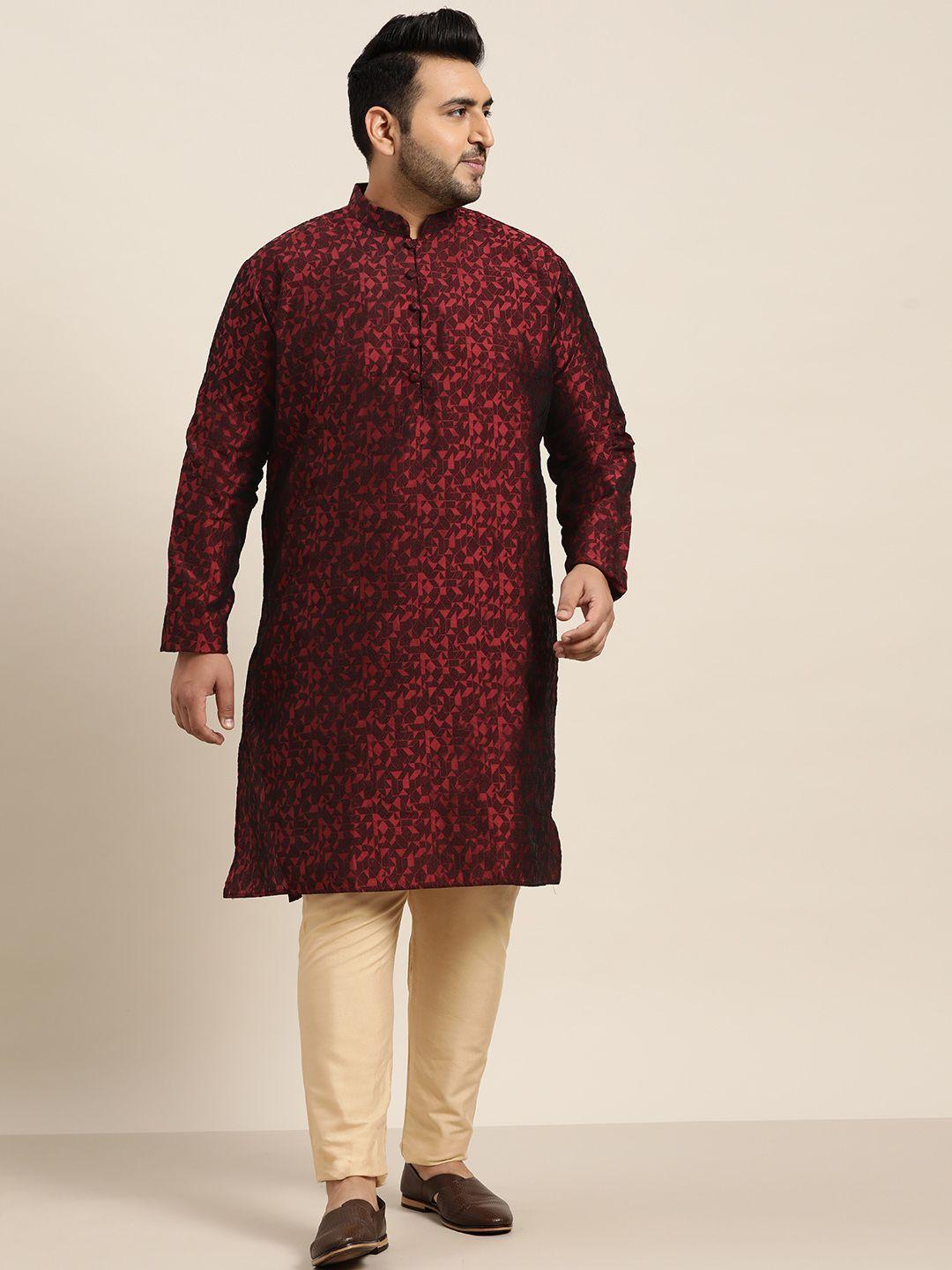 sojanya plus men plus size red & black woven design straight kurta