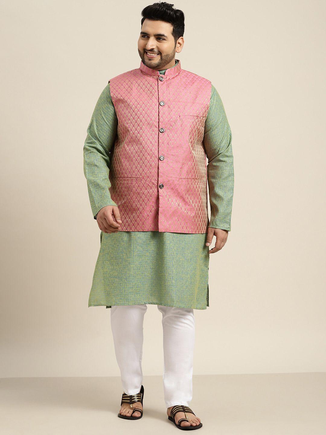 sojanya plus plus size men green kurta with pyjamas & nehru jacket