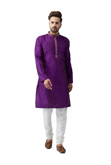 sojanya purple & off-white regular fit kurta set