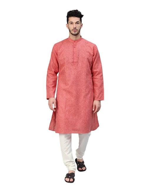 sojanya red & off white regular fit kurta set