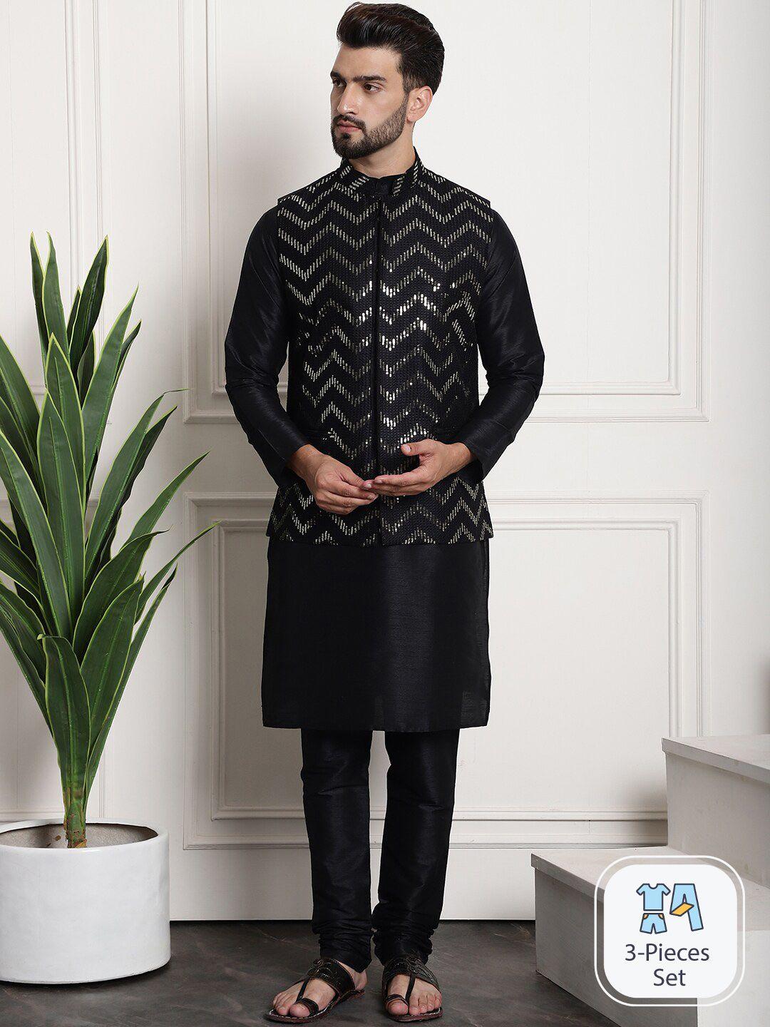 sojanya regular sequinned embellished kurta & churidar with nehru jacket