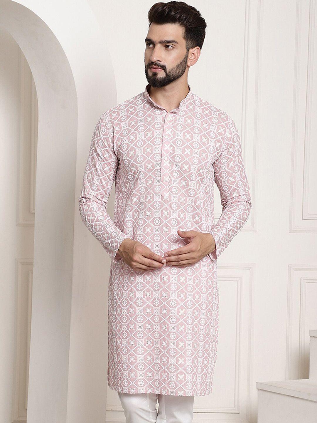 sojanya band collar ethnic motifs embroidered thread work cotton kurta