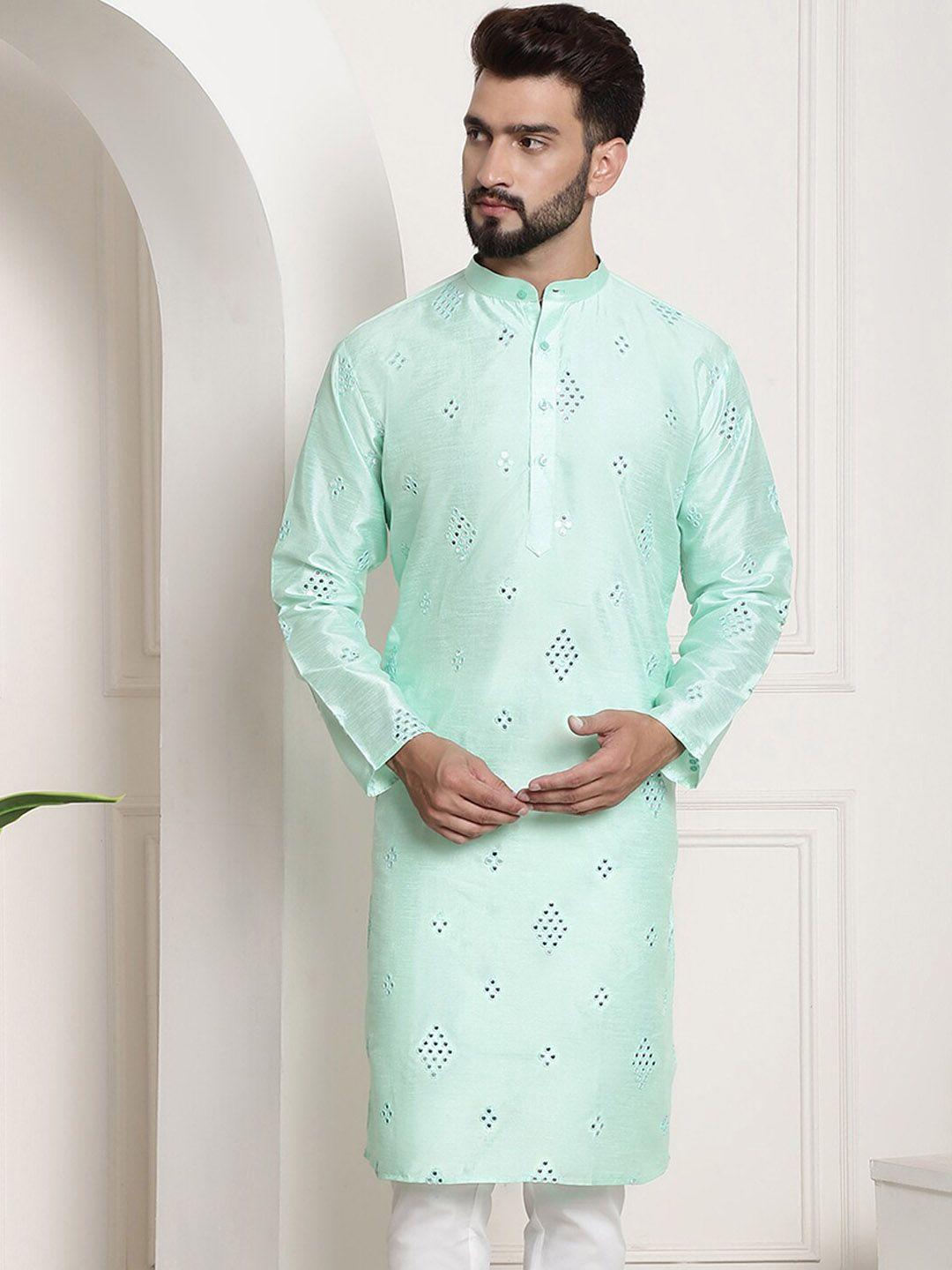 sojanya band collar woven design kurta