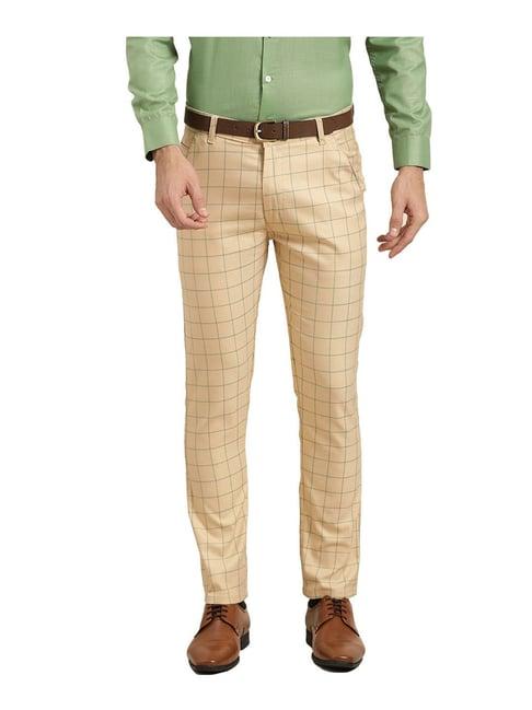 sojanya beige & green checks trousers