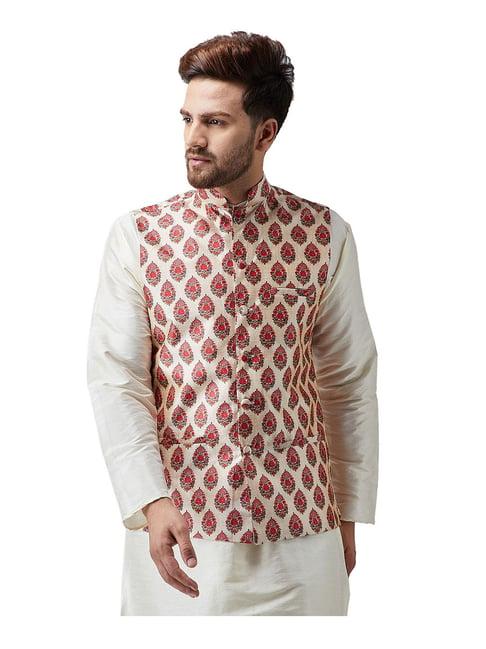 sojanya beige floral print nehru jacket