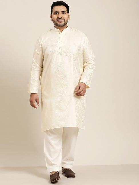 sojanya beige pure cotton regular fit embellished kurta set