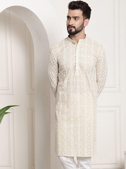 sojanya beige regular fit embroidered kurta