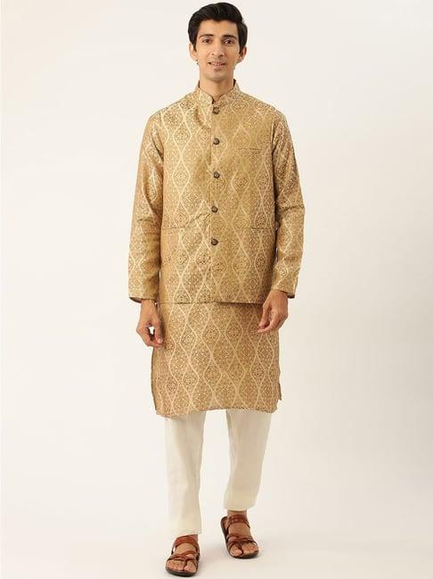 sojanya beige regular fit self pattern kurta set with jacket