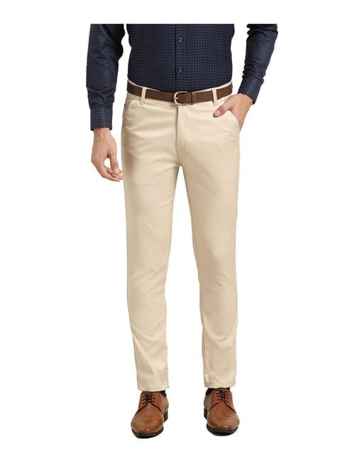 sojanya beige regular slim fit trousers