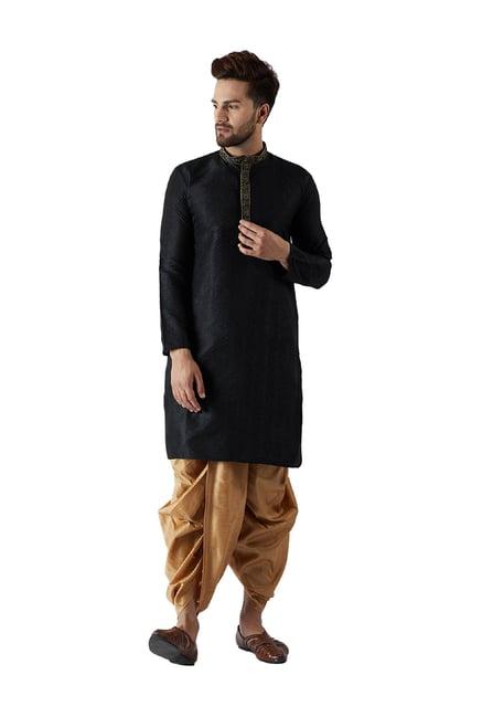 sojanya black & beige embroidered regular fit kurta set