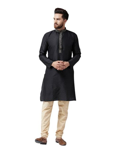 sojanya black & beige textured kurta set