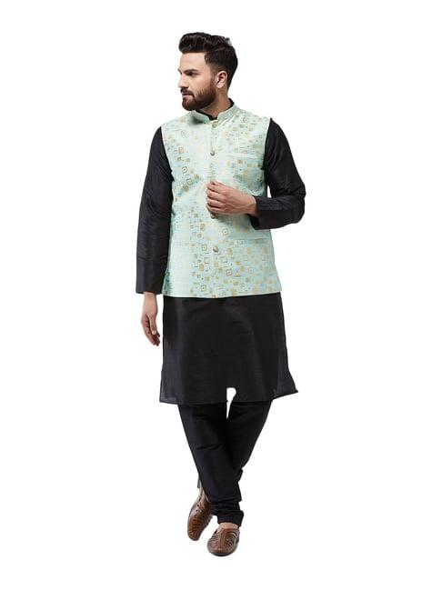 sojanya black & sea green printed suit