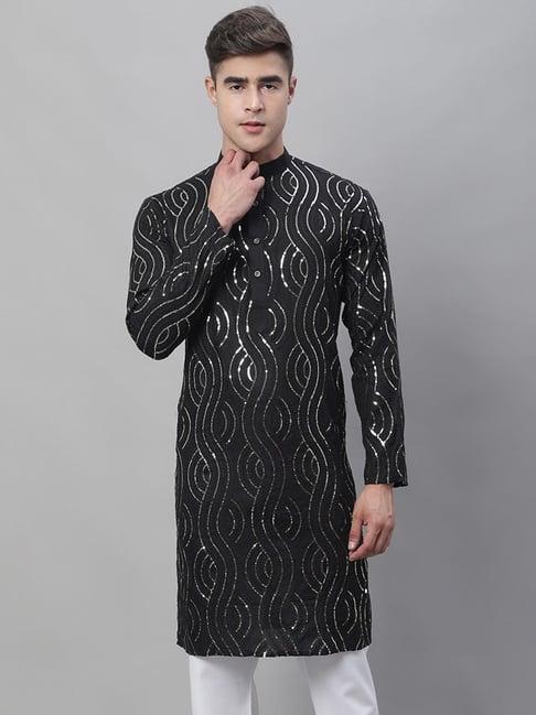 sojanya black cotton regular fit embellished kurta