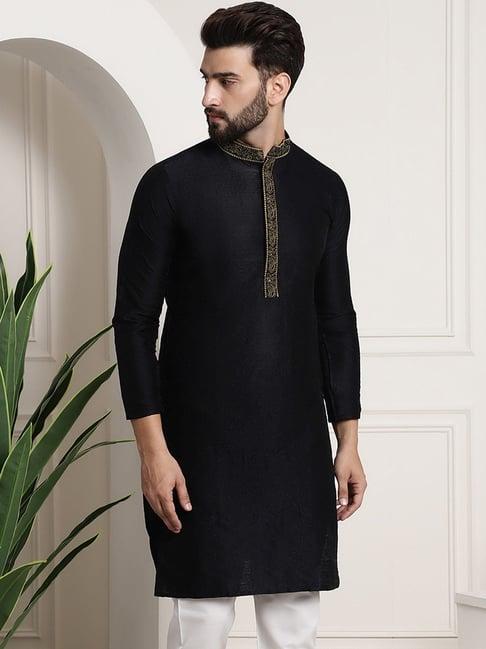 sojanya black regular fit embroidered kurta