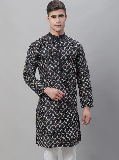 sojanya black regular fit embroidered kurta