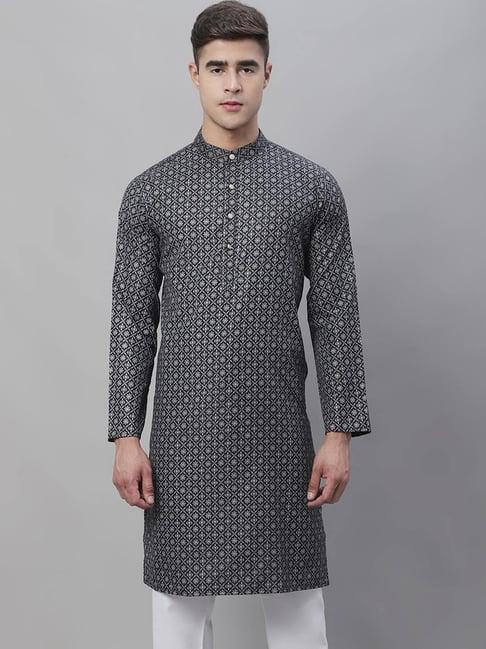 sojanya black regular fit floral print kurta