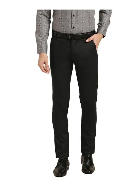 sojanya black regular slim fit trousers