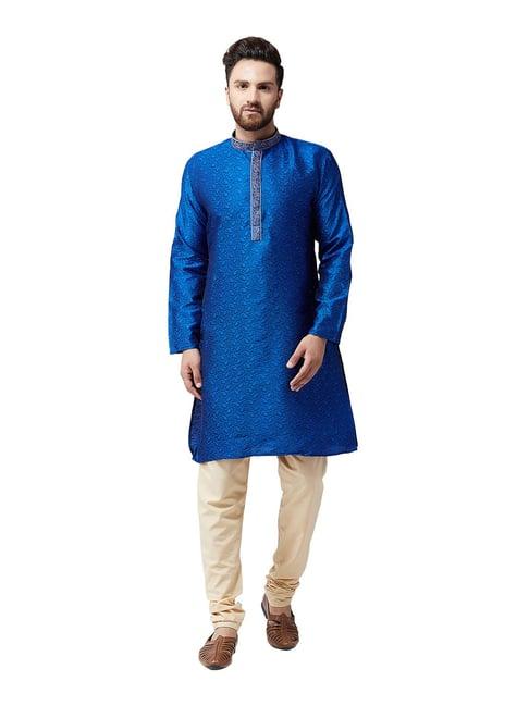 sojanya blue & beige textured kurta set