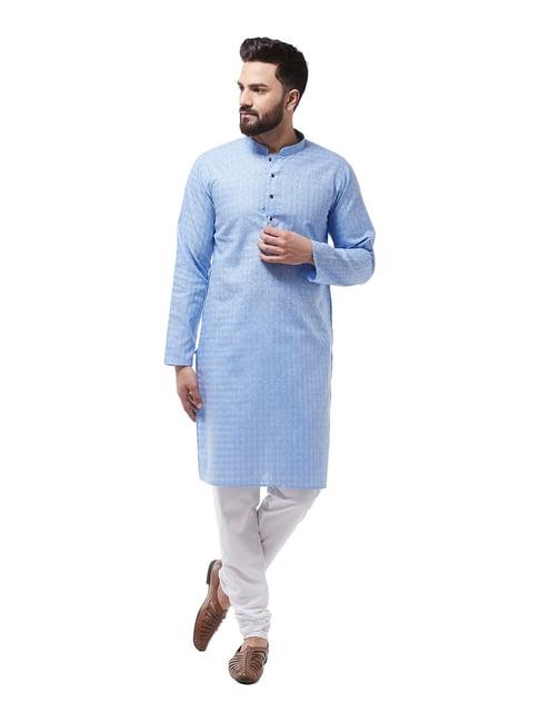 sojanya blue & white checks kurta set