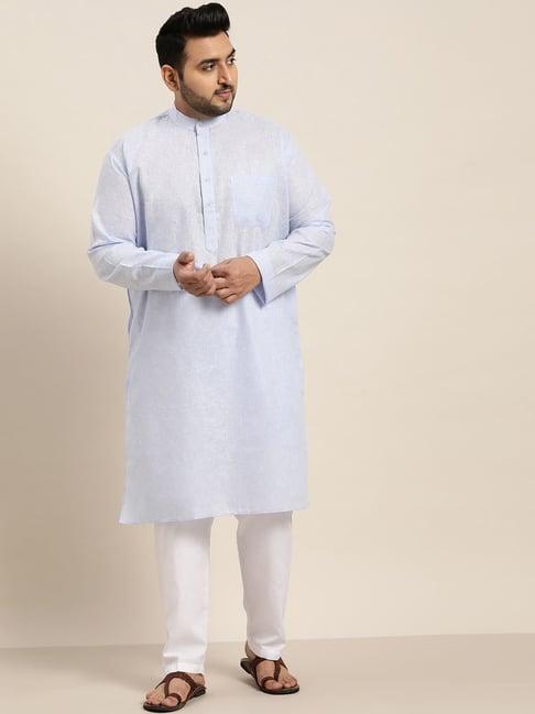 sojanya blue pure cotton regular fit self kurta set