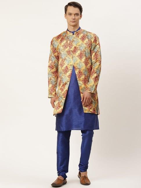 sojanya blue regular fit printed kurta set with jacket