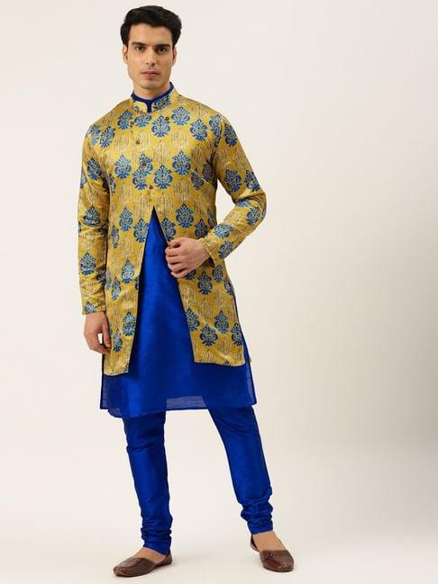 sojanya blue regular fit printed kurta set with jacket