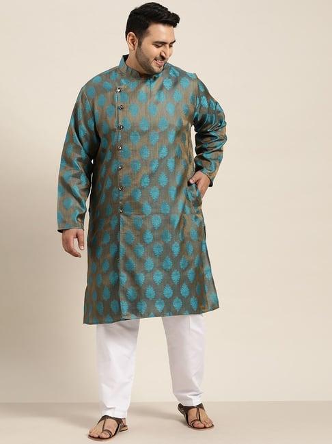 sojanya blue silk regular fit embroidery kurta