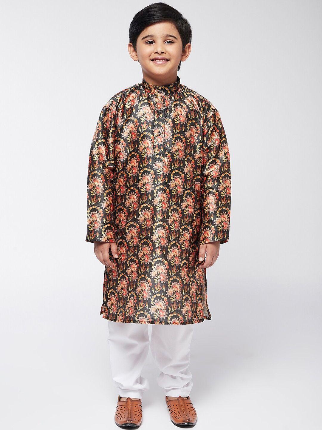 sojanya boys black ethnic motifs printed kurta with pyjamas